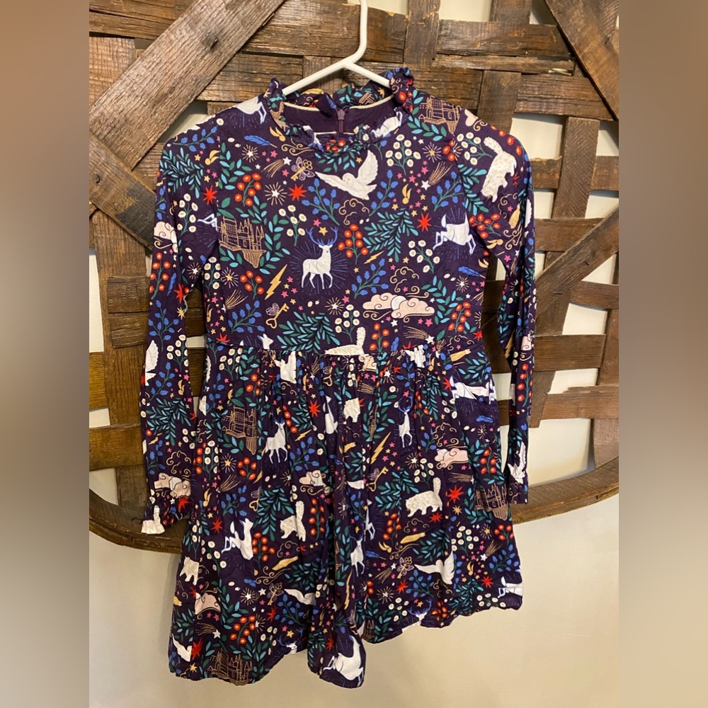 Mini Boden - Harry Potter print dress. Long sleeve, zipper up the back.